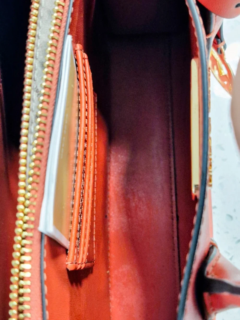 Michael Kors Orange Leather Satchel with Gold MK Charm